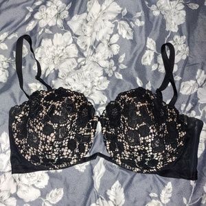 Black and nude lace bra